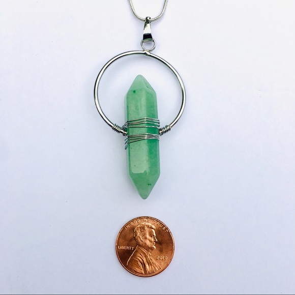Wire-Wrapped Hexagon Aventurine Pendant - Picture 2 of 4